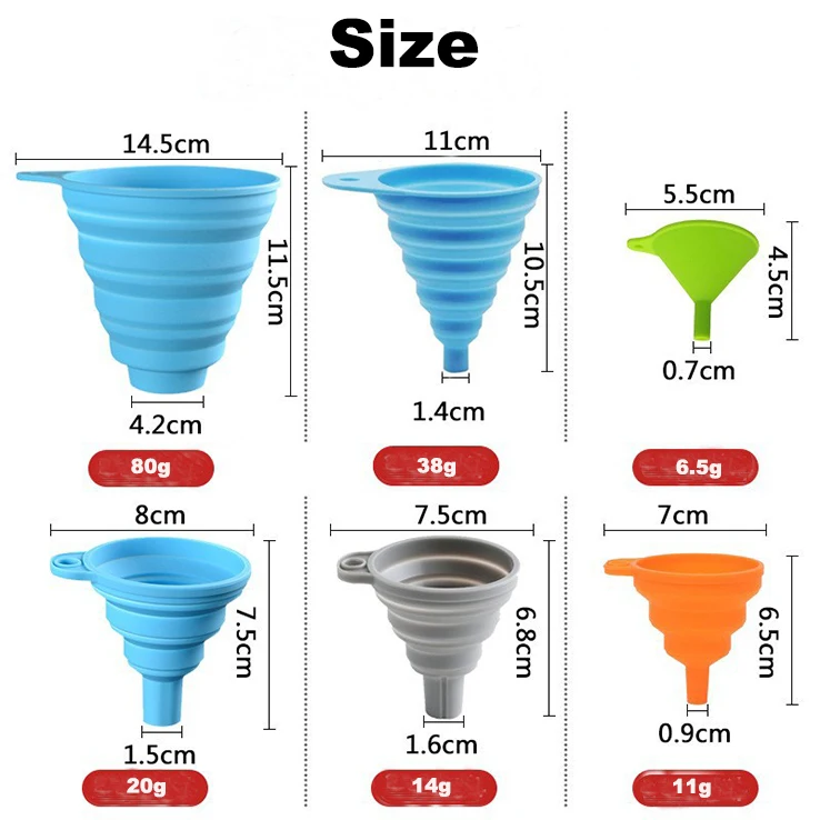 Wholesale Silicone Home Collapsible Kitchen Assecssories Foldable Funnel for all size