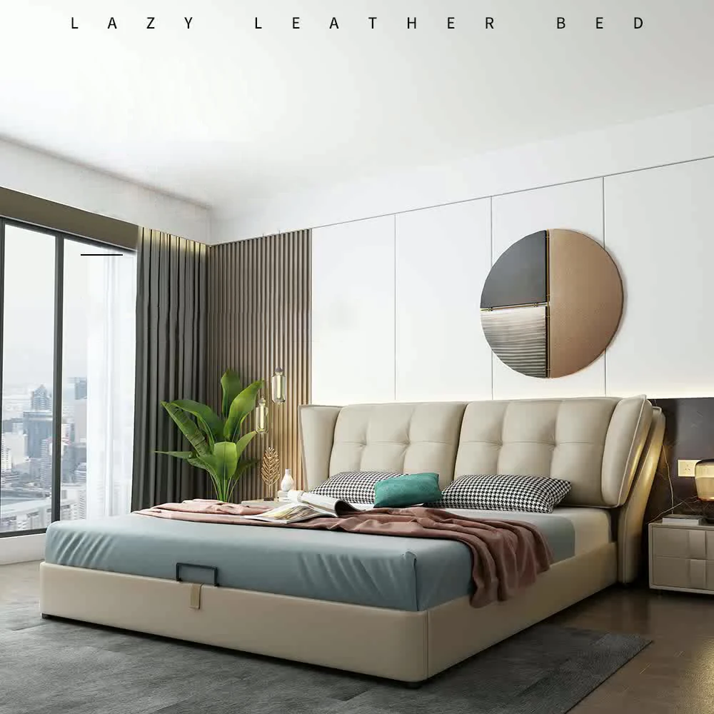 В наличии, оттоманка из искусственной кожи со светодиодной подсветкой и стеганным изголовьем, оттоманка для хранения, газовый подъемник, Современная рама из искусственной кожи