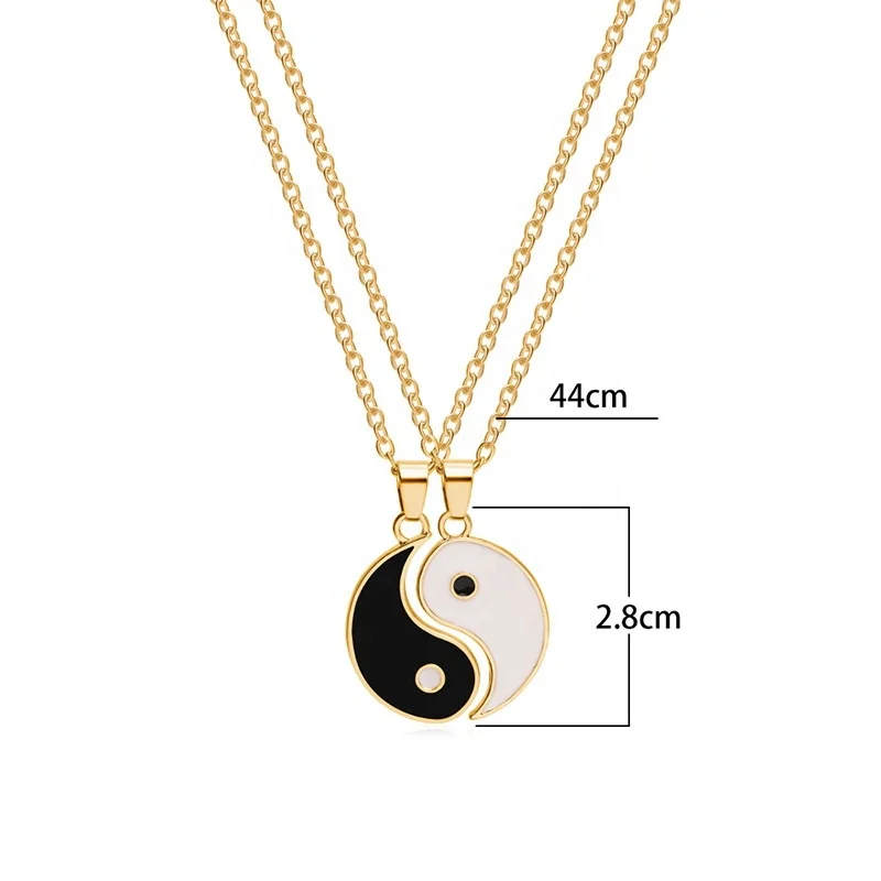 Factory Price Wholesale Men Women Jewelry Gold Plated Yin Yang Spliced Couple Pendant Necklace Bff Necklace For 2