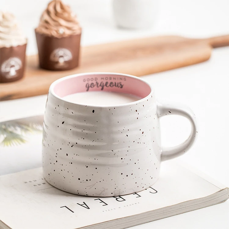 Trending products 2024 new arrivals Nordic simple white speckled glazed ceramic mug two-color threaded cup milk mugs