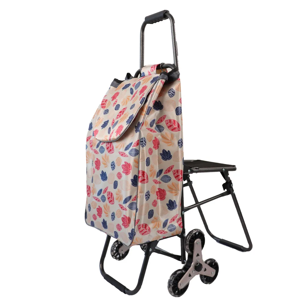 Ex-factory price multi functional trolley three wheel cheap shopping cart collapsable with chair