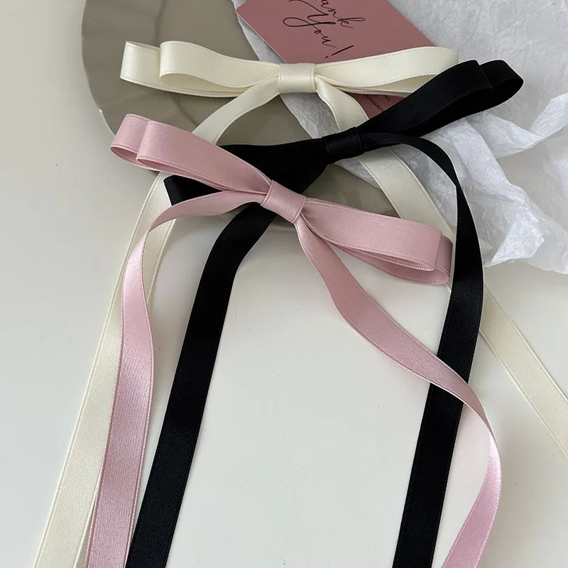 Elegant Girlish  hair decorative Ribbon Bow  hairpins Fabric hair barrettes with Long tail for lady Women Accessories