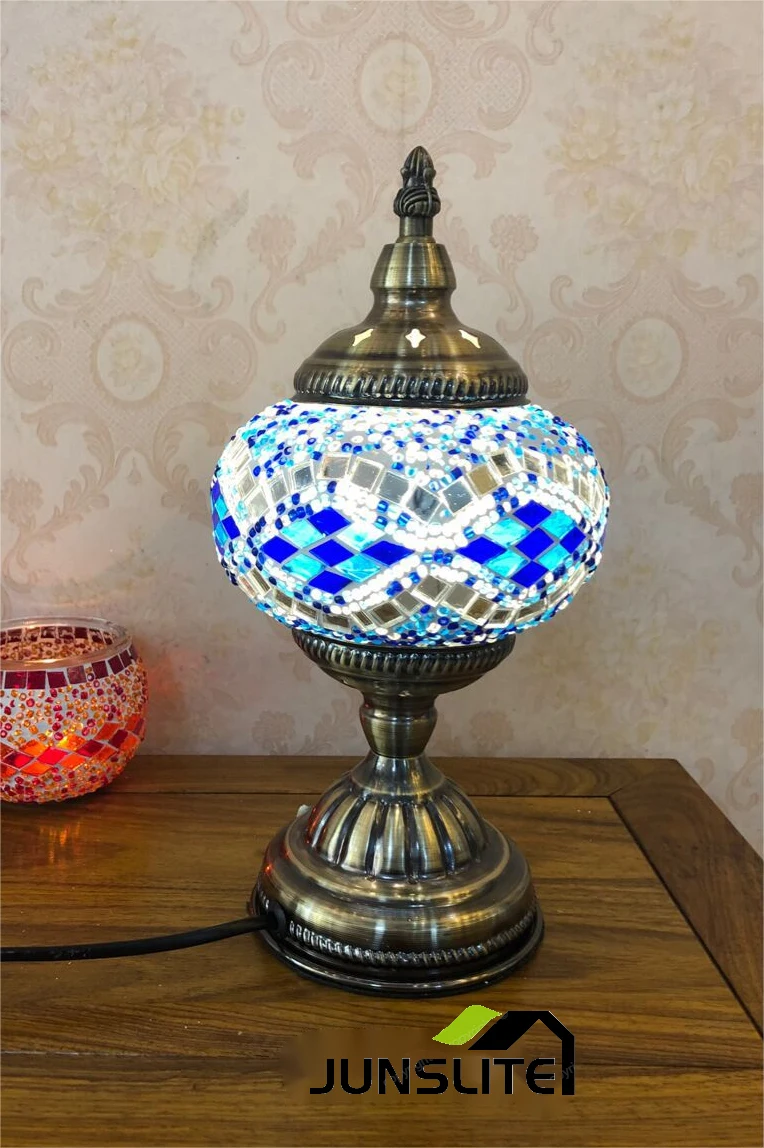 Turkish Mosaic table lamp  Turkish brass living room color glass luxury table lamp