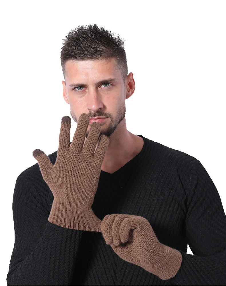 High quality Amazon hot Winter warm Solid Color Non Slip Windproof  Gloves men warm wool mittens