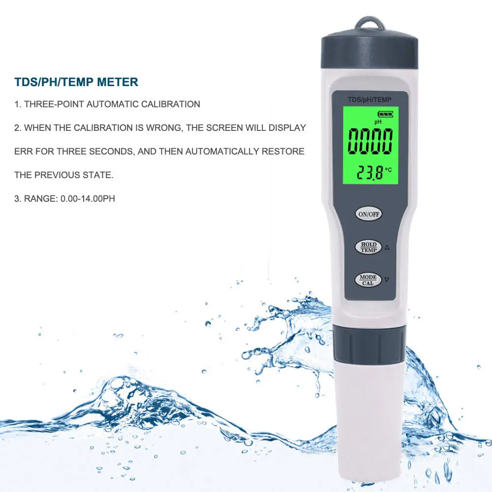 3 In 1 TDS/PH/TEMP Water Quality Tester Digital Monitor Tester With Electrode Temperature Sensor