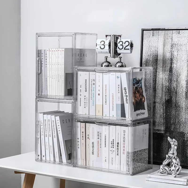 High Transparent Magnet Box Lucite Book Bag Shoes Organizer Plastic Toy Display Case for Book Storage Container