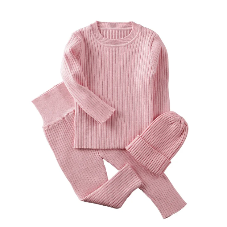 Organic cotton knitting infants Baby  Home wear Outfit Long Sleeve Top High waist Pants Set for boy girls.
