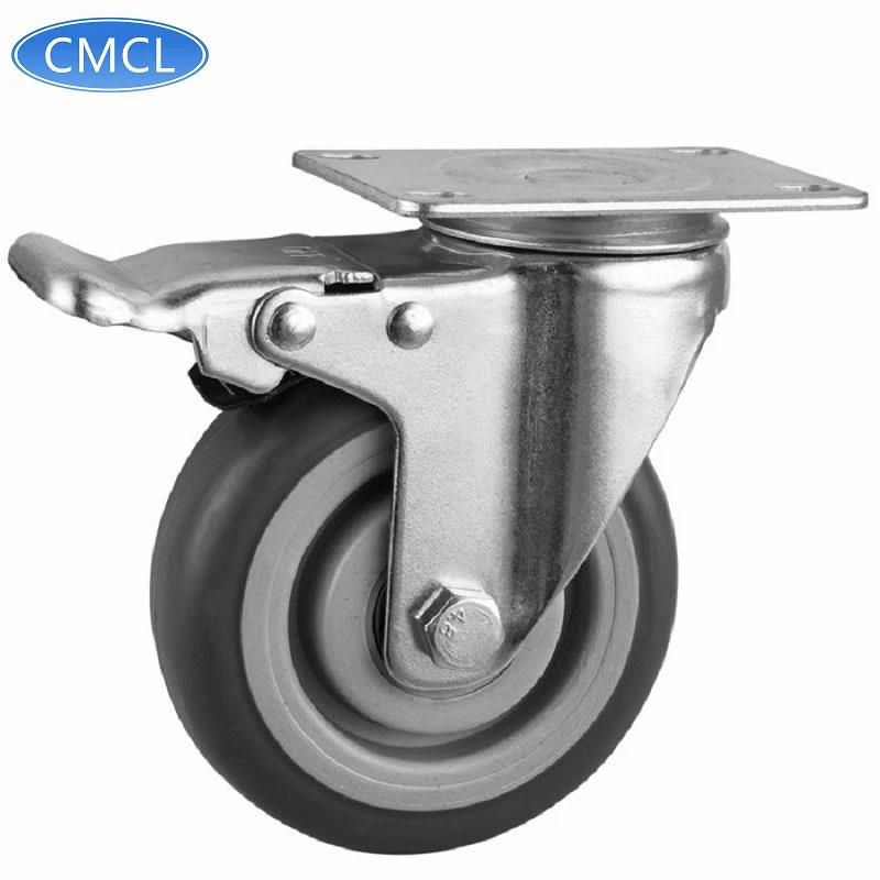 CMCL industrial 100x32 caster wheel tpr brake tpr casters 4 inch soft grey 4 inch tpr rubber caster wheel