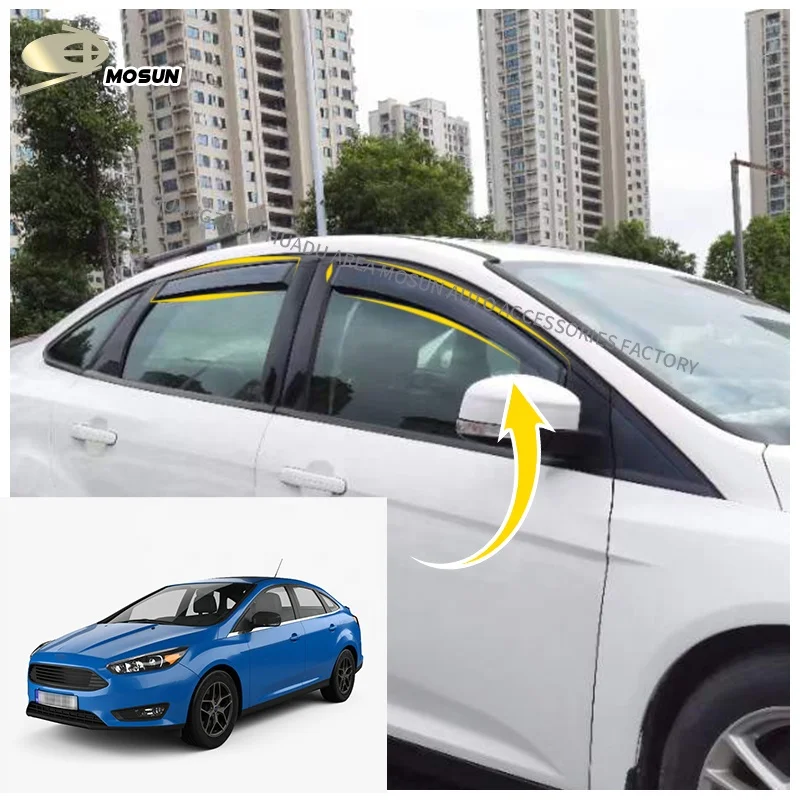 Injection In-channel Window Visor For FORD FOCUS MK3 2010-2018 Vent Visor weather shield Deflector wind breaker Rain Guard