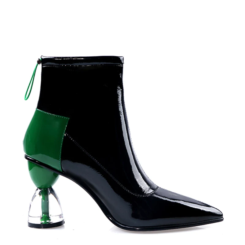 WETKISS Fashion Custom Shoes Wholesale Patent Leather Ankle Boots Transparent Strange Heel Boots Women Shoes Ladies Boots Winter