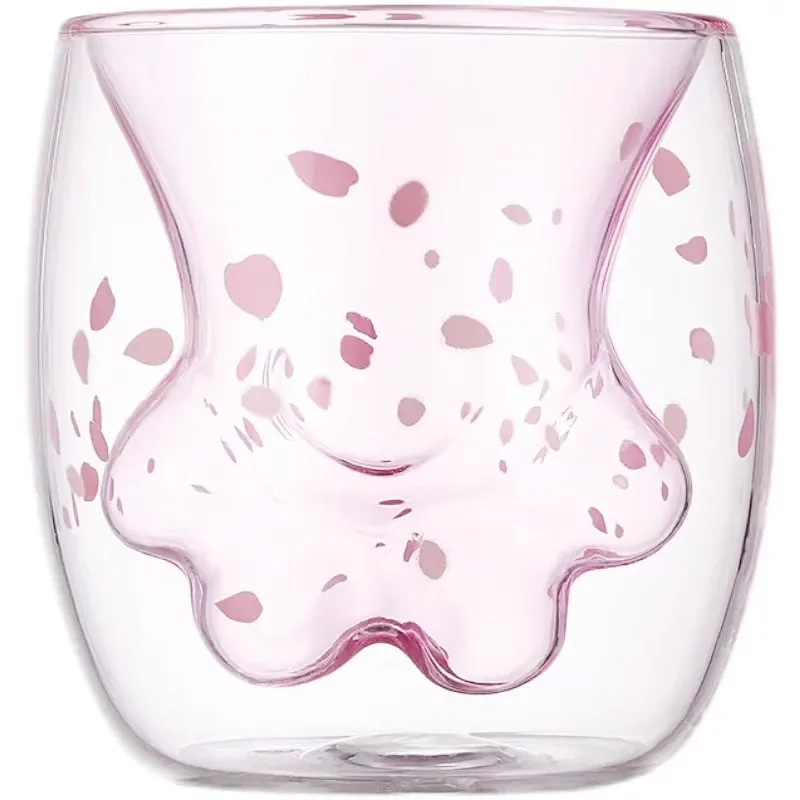 Cherry blossom pink girl cat claw cup high borosilicate glass double layer cup heat proof coffee milk juice cup