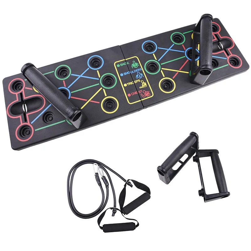 Folding Multifunctional Push-up Training Board Home Gym Equipment Push Up Board Set with Resistance Band