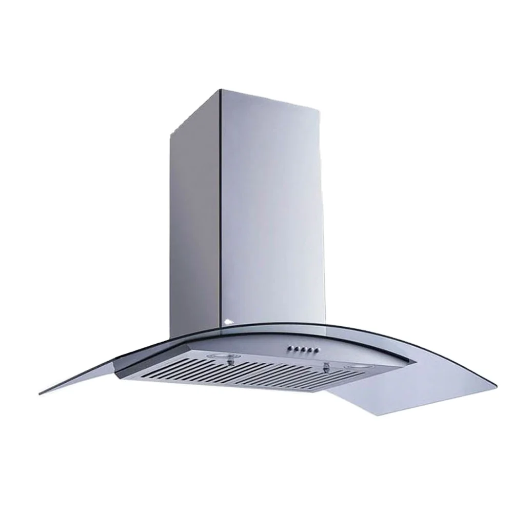 Быстрая установка мини-дымоходный индивидуальный кухонный настенный закаленный изогнутый сенсорный контроль стеклянный вытяжка