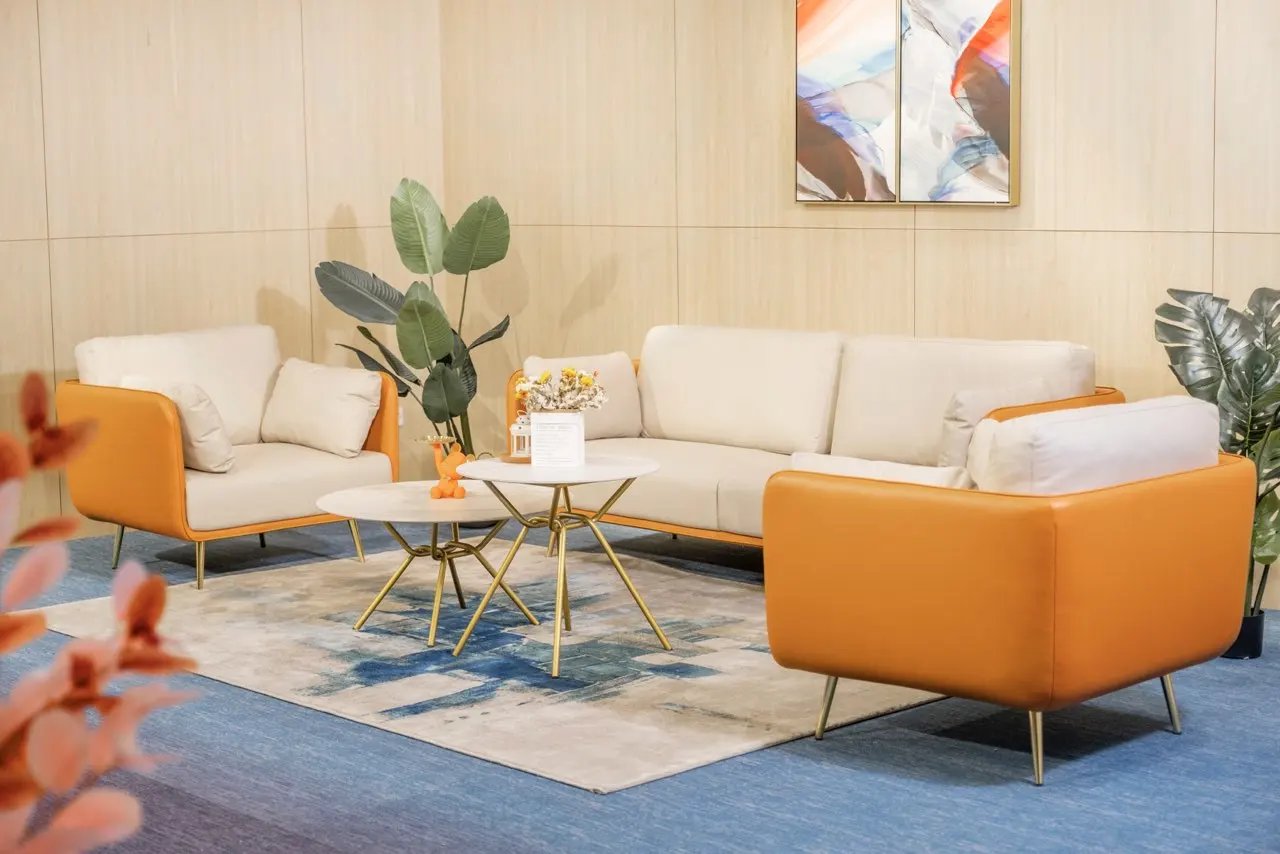Light luxury china factory price new model office upholstered golden commercial office sofa set