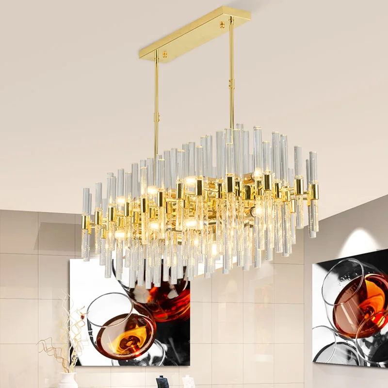 Luxury Crystal Rectangle Chandelier Lighting Hanging Lamp Home Decor Hotel Pendant Kitchen Light Room Dining Modern Restaurant