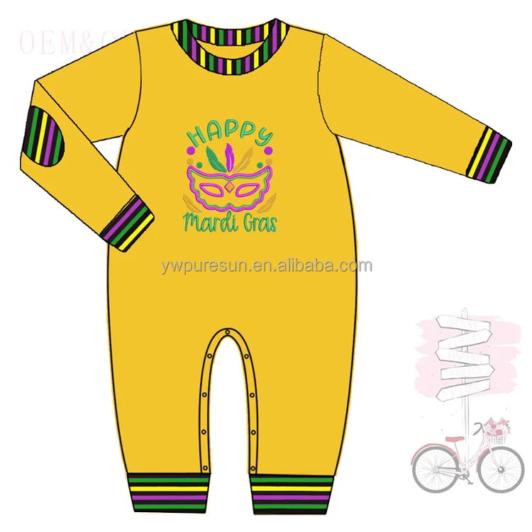 2023 wholesale patches knitted little boys outfits newborn mask embroidery Mardi Gras clothing cotton baby clothes kids romper