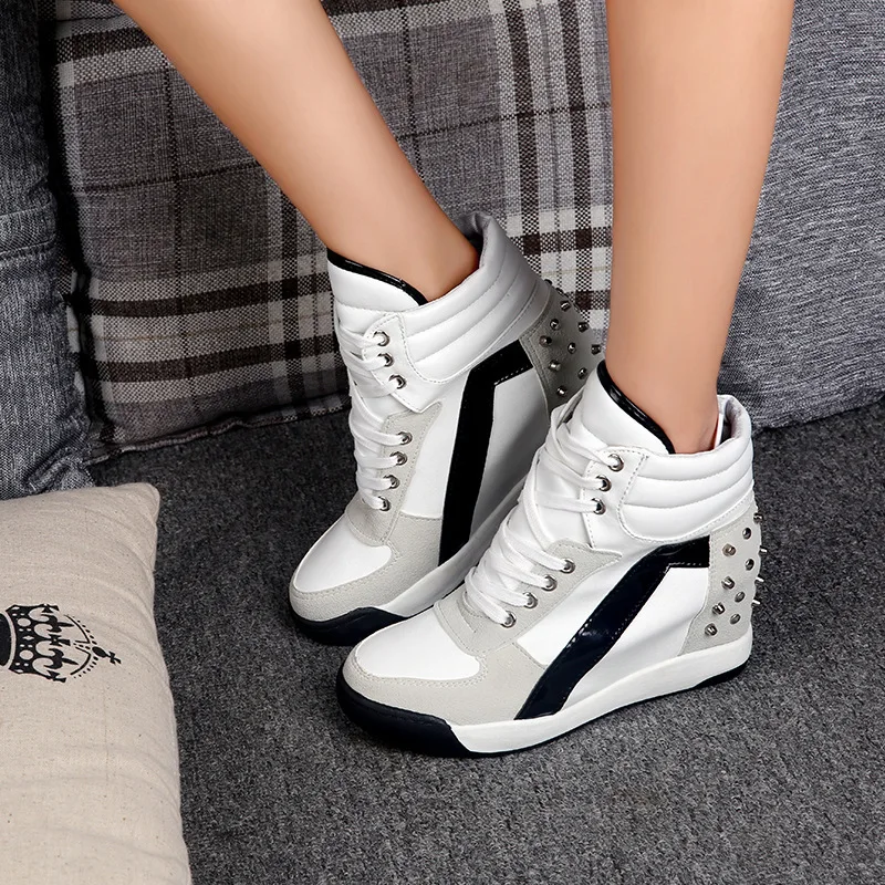 New Invisible Inner Height Increasing Rivet Frosted Fashion Drop Shipping Wear-resistant High-cut Casual Shoes Women