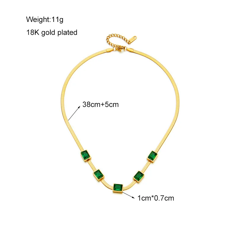 Premium Luxury Titanium Steel Emerald Bracelet and Neck Chain Retro Fashion with Gold Plating for Gift or Party Suit
