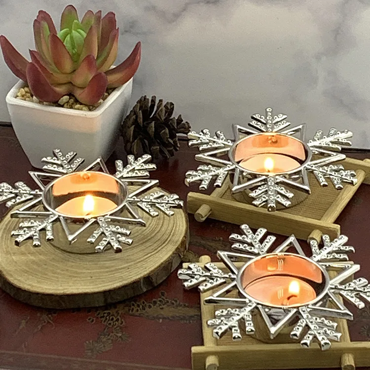 Zinc Alloy Snowflake Candlestick Creative Christmas Series Snowflake Aromatherapy Metal Tea Wax Snowflake Candlestick Wholesale