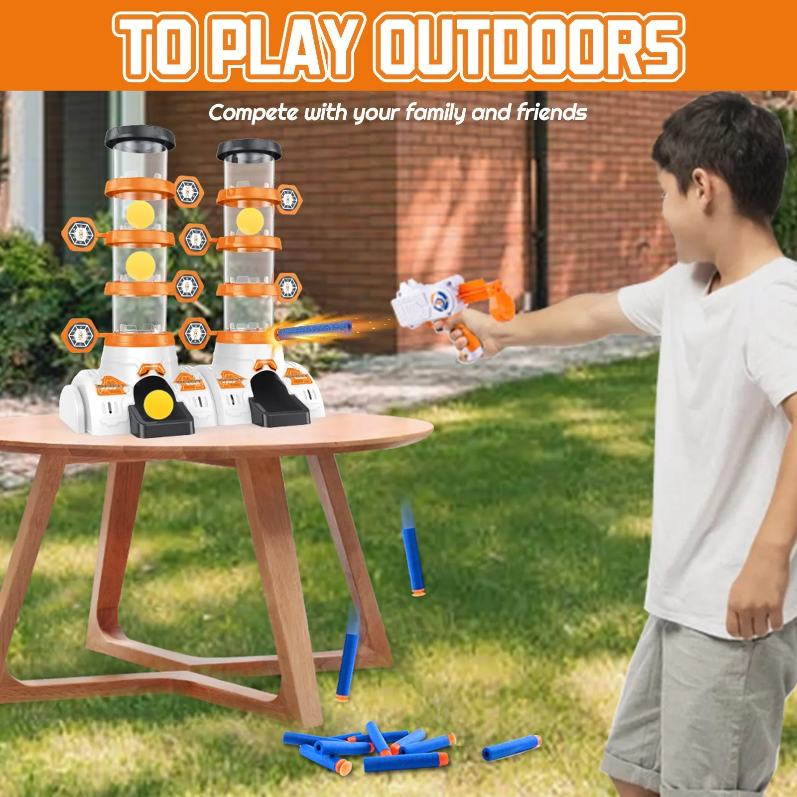Double Cylinder Shooting Game Electric Soft Bullet Eva Balls Blaster Gun With Moving Target Toy