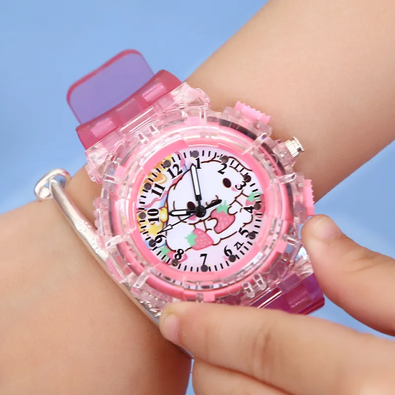 Kawaii Sanrioed Hellokitties LED Luminous Electronic Watch Cute Cartoon Girly Student Colorful Flash Digital Watch