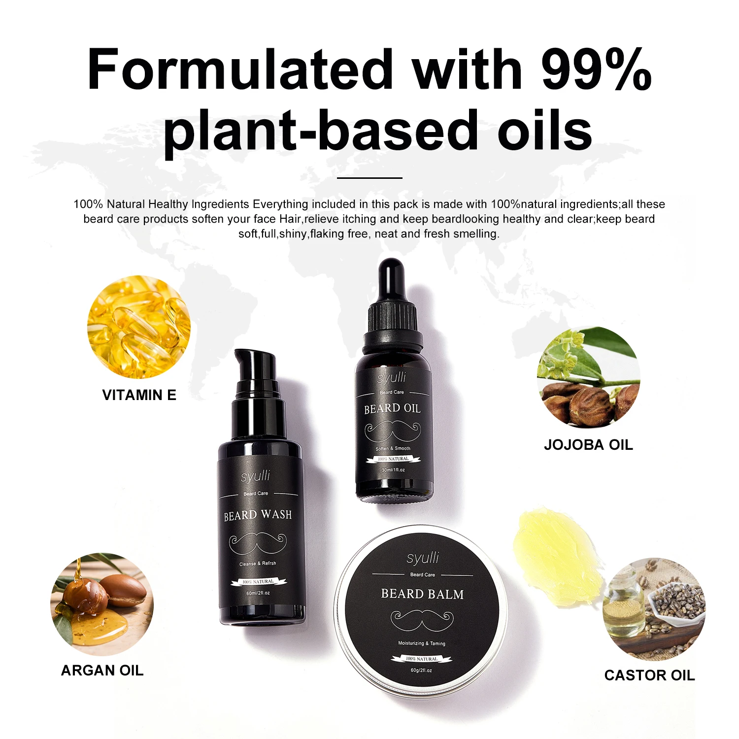 Private Label Natural Premium Mens Custom Beard Care Tool Kit Beard Roller Vegan Growth Oil Beard Grooming Set