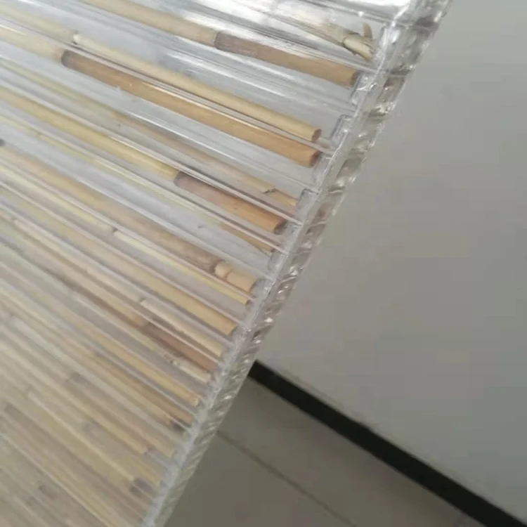 Bamboo is embedded in hollow polycarbonate sheet polybamboo with shade cooling