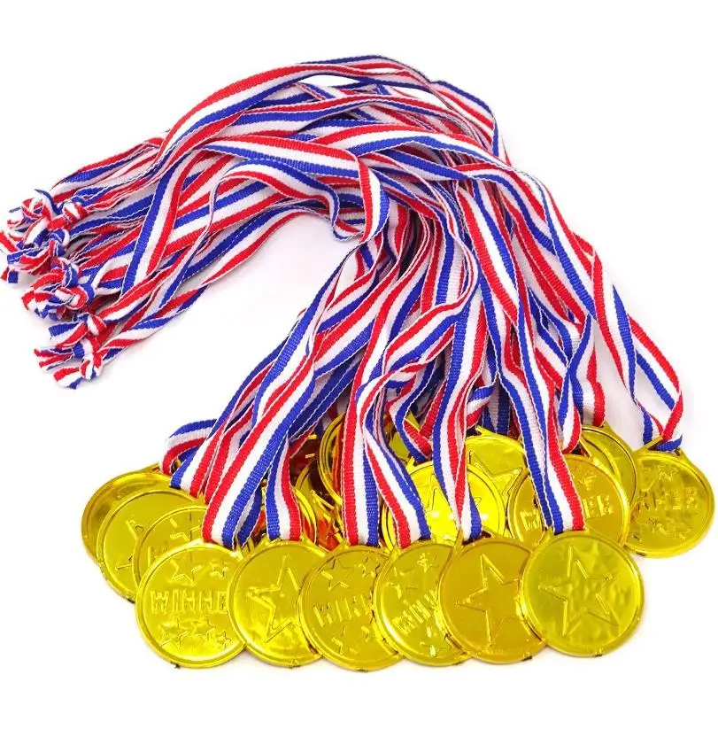 Winner Award Medals Kids Plastic Gold With Neck Ribbon Party Sports Game Favor