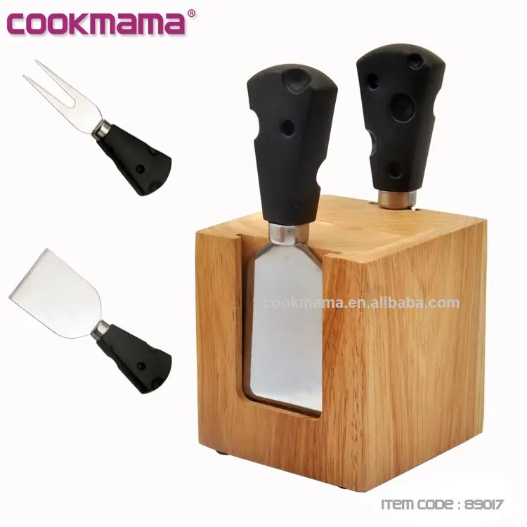 4pcs cheese tool set with wooden block stand