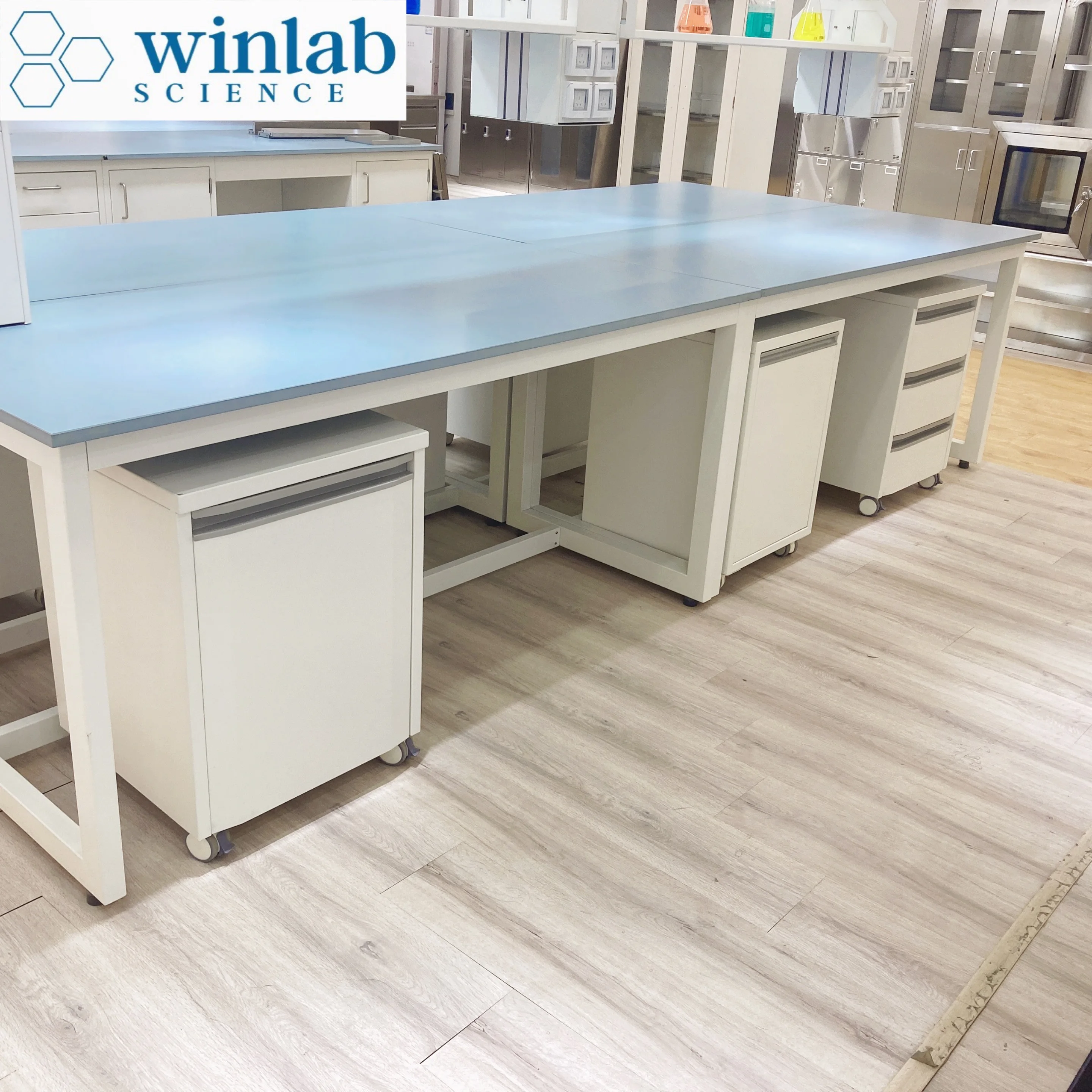 H frame laboratory furniture work table work bench with movable mobile cabinet heavy duty work station