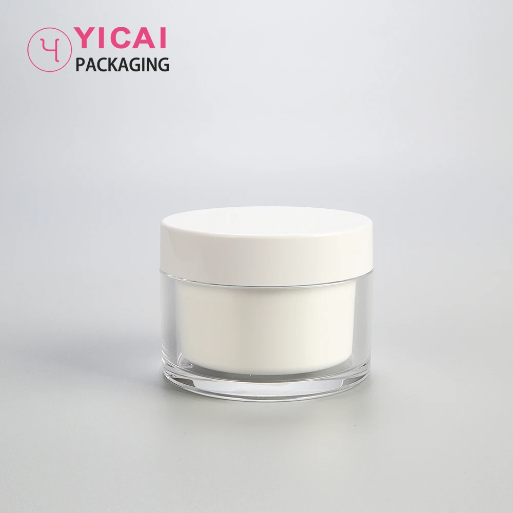 Double Wall Refillable Acrylic Jar 8oz Cosmetic Round Jar 50ml 100ml 240ml For Cream With Replaceable Inner Jar
