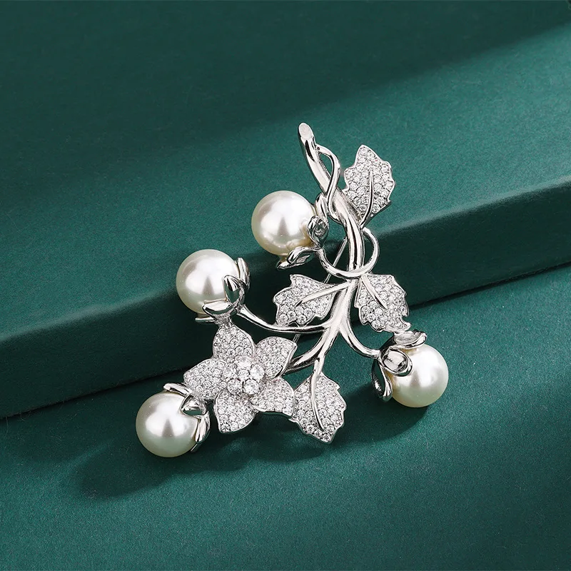 Brooch Jewelry wholesale elegant luxury zirconia diamond pearl full paved fashion brooch jewelry for party