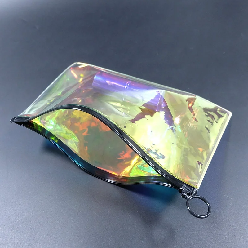 Wholesale Customized Laser Holographic Travel Transparent TPU Zipper Cosmetic Bag Luxury Makeup Bags