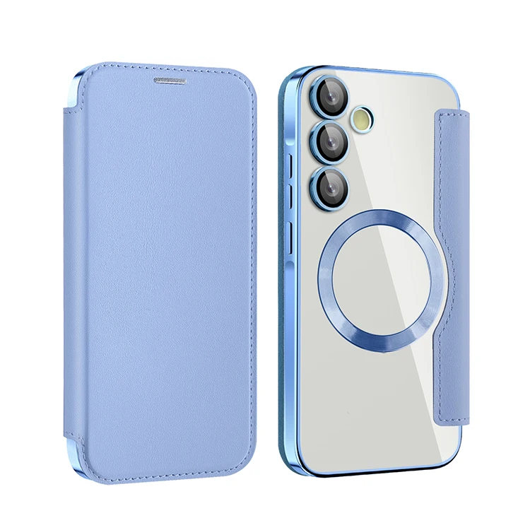 PU Leather Flip Phone Case For Samsung Galaxy S24 S25 Ultra Card Clip Magnetic Phone Cover For Samsung Galaxy S22 S23 Plus