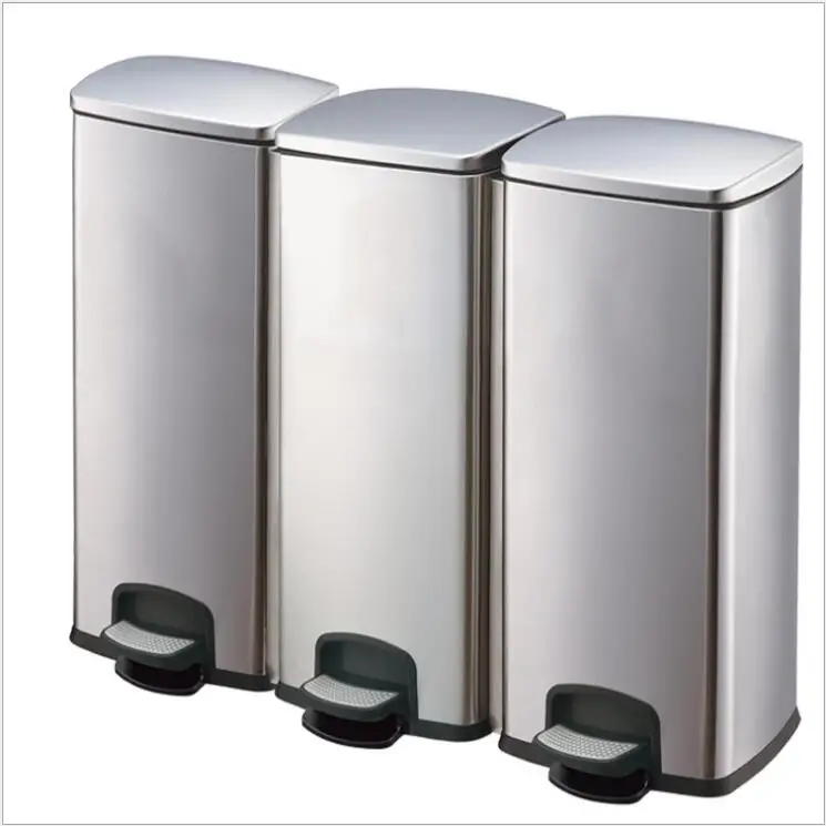 90 Liter/23.78 Gallon Stainless Steel Classification Trash Can Triple Compartment Independent Pedal