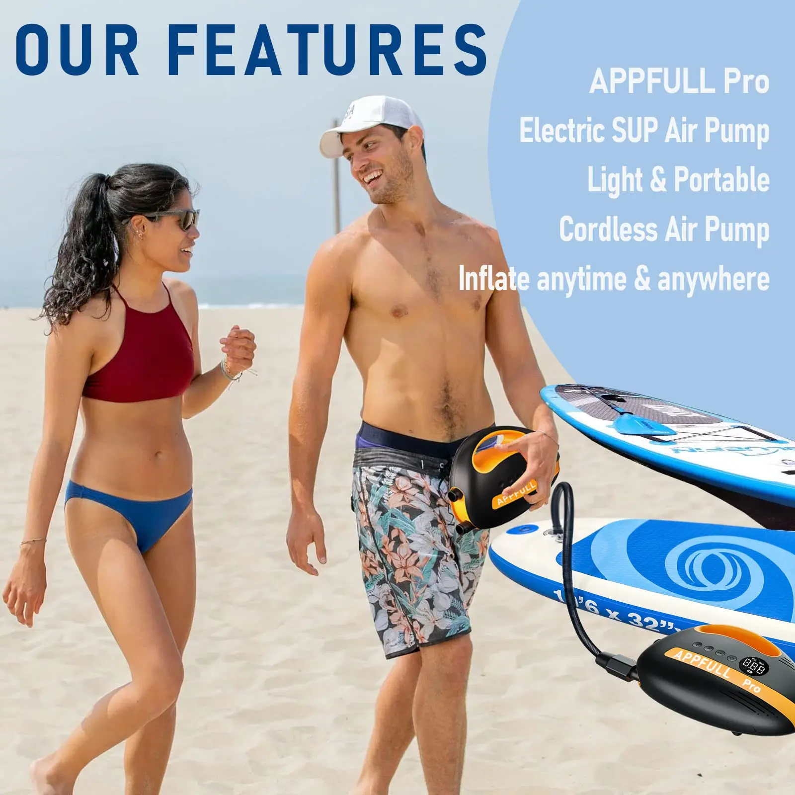 Electric SUP Air Pump for 12V DC Car Connector for Inflatable Stand Up Paddle Boards, Boats