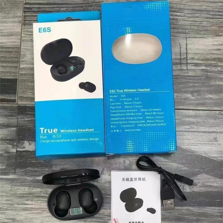 Cheapest Earbud in-ear Headphones TWS Wireless Earphone LED Battery Display Headset 9D Hifi Stereo E6S