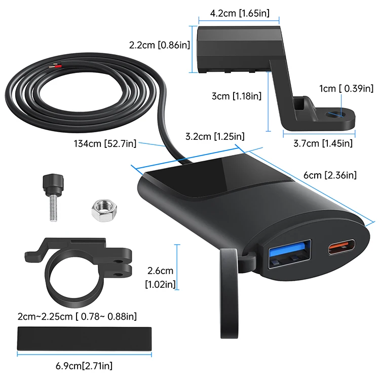 Fast Dual A+C Charger Adapter QC3.0 Motorcycle USB Charger With Intelligent Power-off Function