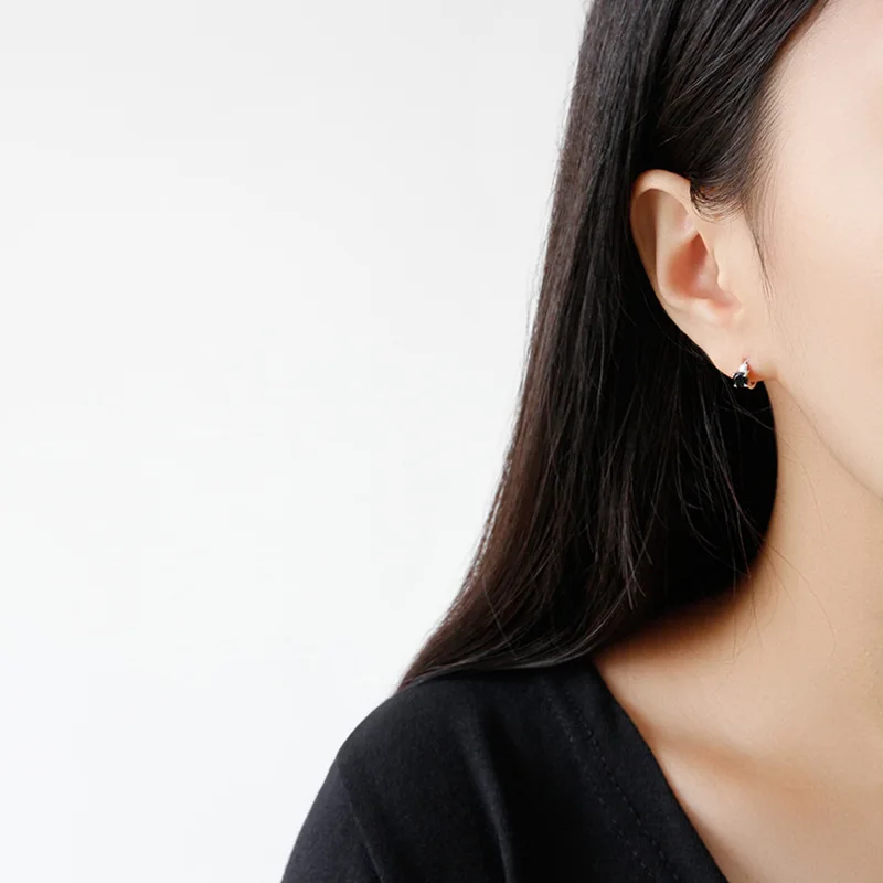 HEH229 Women Platinum Plated Zircon Christmas Jewelry SmalHoop 925 Sterling Silver Earrings