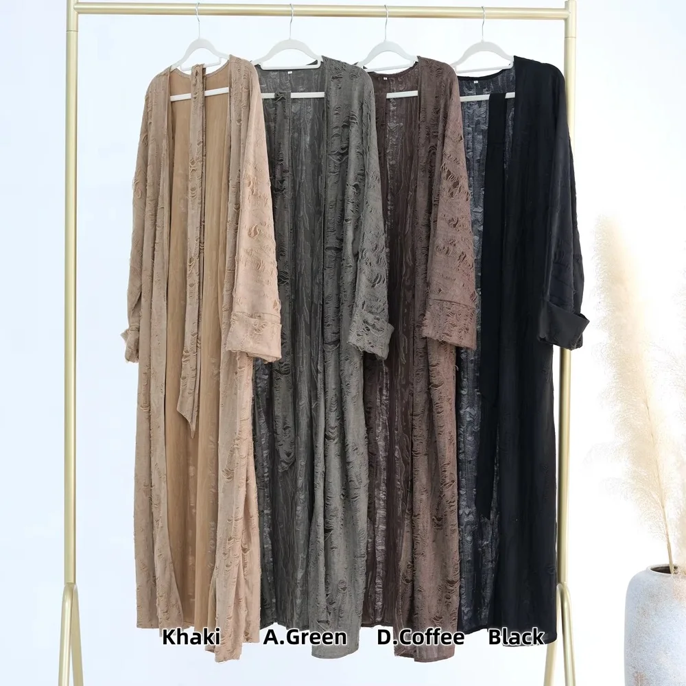 2024 Islamic Abaya Femmes Robe Musulmane Solid Color Fashionable Personalized Ripped Open Abaya Arab Turkish Muslim Abaya Women