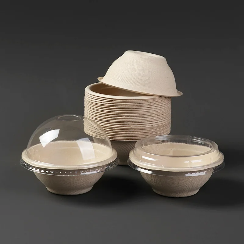 Mini 220ml ice cream Bowl Biodegradable  Sugarcane pulp Disposable Salad Bowl Small Dessert Bowl with lid