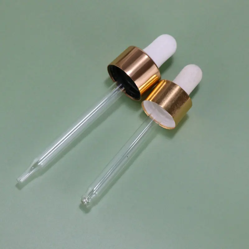 18/410 Shiny Gold Aluminum, Dropper With Calibration Glass Pipette Cosmetic Dropper Cap