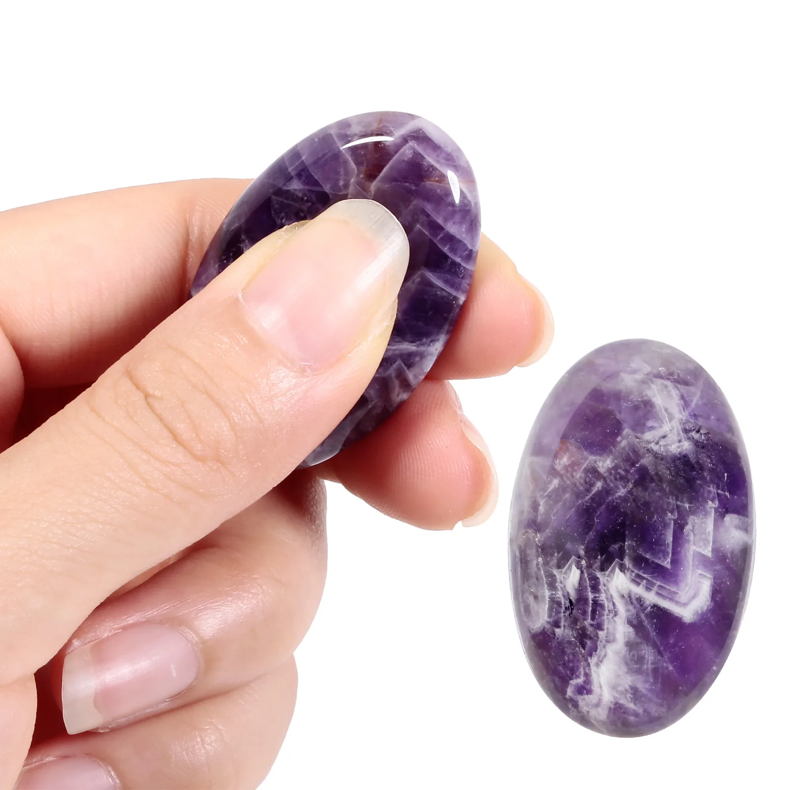 Natural Energy Crystal Stones Oval Smooth Thumb Massage Stone Cross-border Crystal Scraping Massage Worry Stone