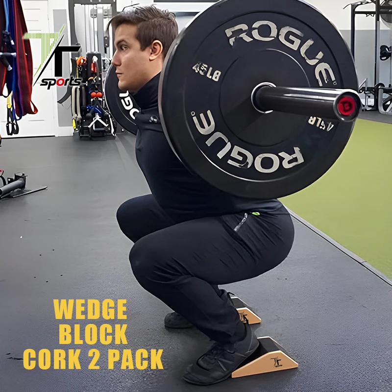 TTSPORTS Portable cork Calf Raise Block Squatting Heel Wedge Block set for Weightlifting, Squat,Deadlift,Yoga