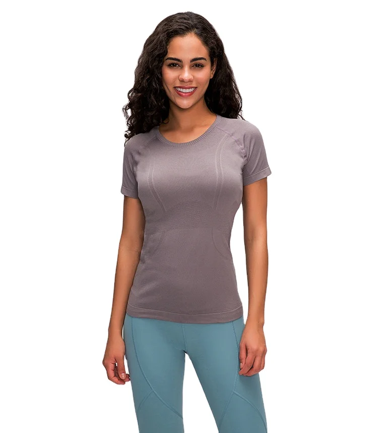 Custom Logo Cut off Women Yoga Top Equestrian Clothing Seamless Gym Workout Sports T Shirt For Women