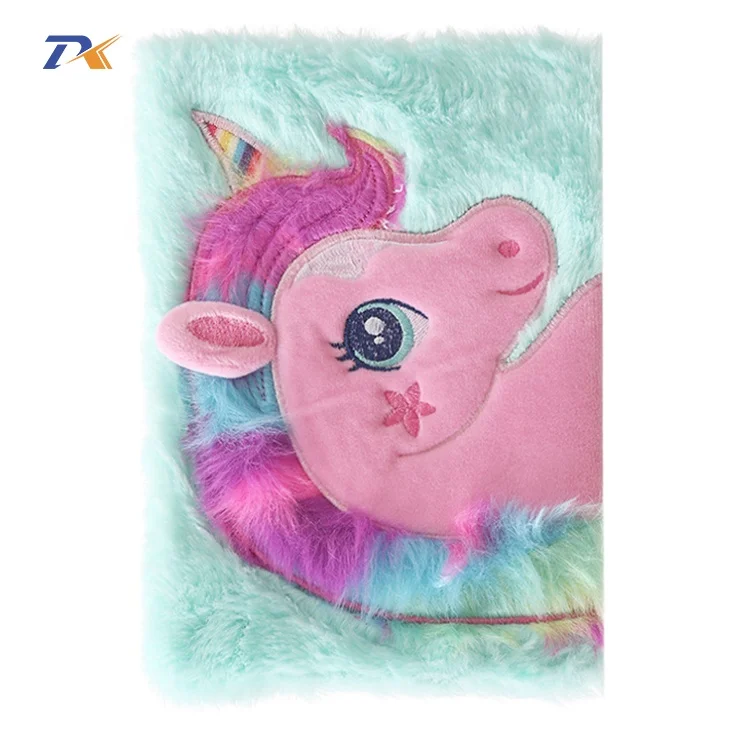 Custom rainbow colour girl gift diary cartoon animal unicorn plush notebook