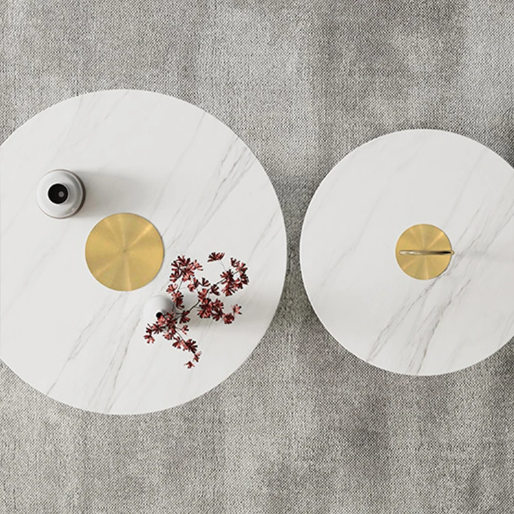 Factory Custom High Quality Pu Rock Slab Art Deco Circle Coffee Table Luxury White Coffee Table