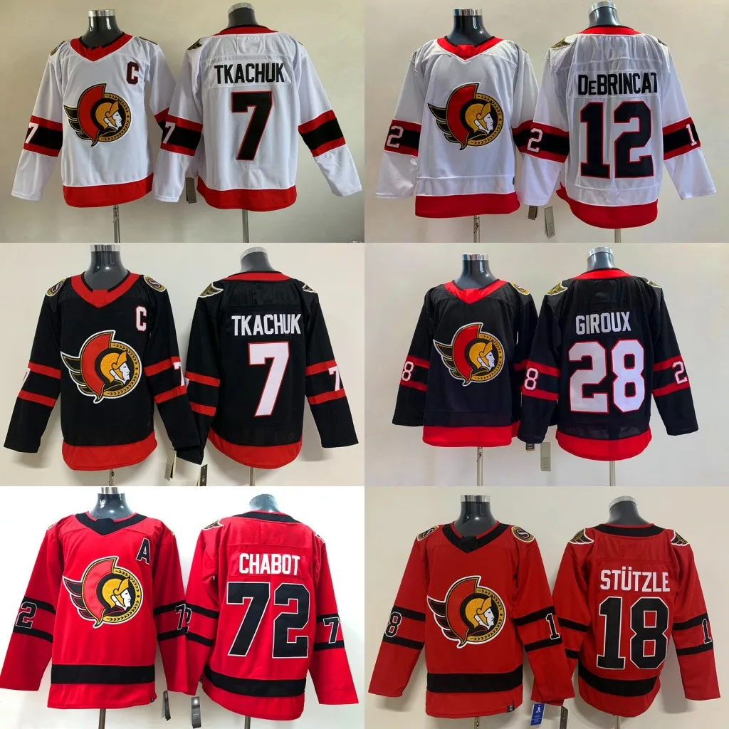 Ottawa 7 Brady Tkachuk 18 Tim Stutzle 28 Claude Giroux 12 Alex DeBrincat Senator Hockey jersey