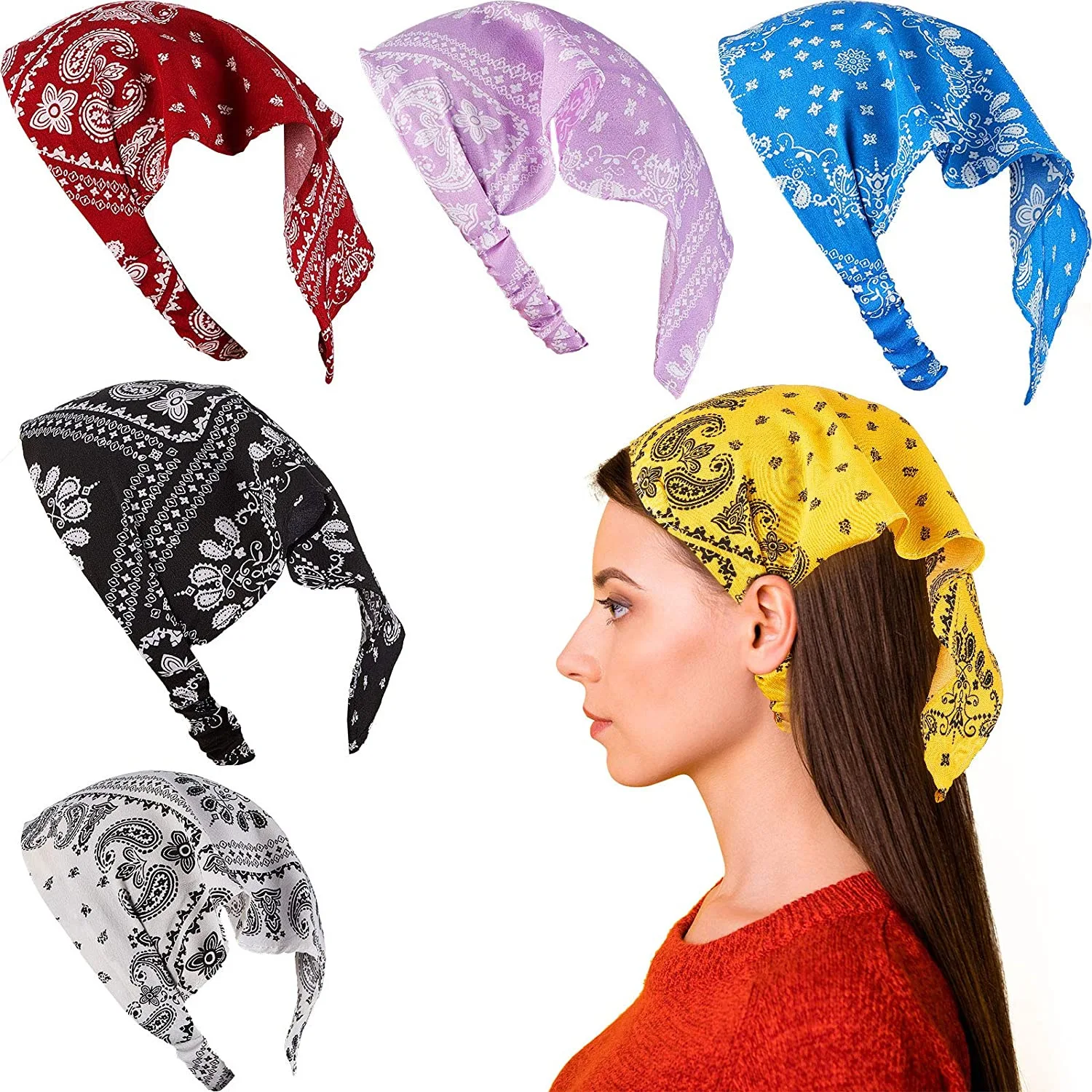 Summer European American hair accessories printed elastic fabric sun-protective triangular bandana folk classic head wrap  head