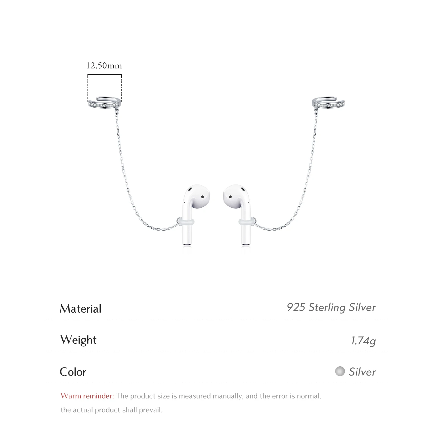 100% 925 Sterling Silver Prevent Loss Earphone Clip Earrings Trendy Rubber Fixed Headset For Women Jewelry Accessories